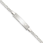 Sterling Silver Engravable Figaro Link 27x Plate with Heart Baby ID Bracelet