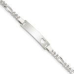 Sterling Silver Engravable Figaro Link Cut-out Heart 27x Plate ID Bracelet