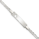 Sterling Silver Engravable Anchor Figaro Link Cut-out Heart 27x Plate Baby ID Bracelet