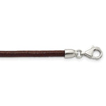 Sterling Silver Rhodium-plated Burgundy Leather Necklace