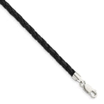 Sterling Silver Braided Black Leather Necklace