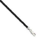 Sterling Silver Braided Black Leather Necklace