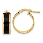 Sterling Silver Gold-tone Black Enamel Round Hoop Earrings