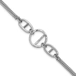 SS Rh-plated Polished 2-strand w/Link Accent w/ ext. Bracelet