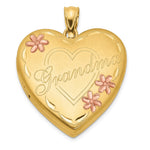 1/20 14K Gold-Filled Pink Enameled Floral with GRANDMA 4-photo Family Heart Locket