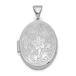 Sterling Silver Rhodium-plated Polished Floral Oval Locket