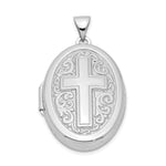 Sterling Silver Rhodium-plated Polished Cross Oval Locket
