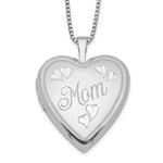 Sterling Silver Rhodium-plated Satin Diamond-cut MOM Heart Locket Necklace
