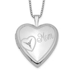 Sterling Silver Rhodium-plated Polished Front/Satin Back MOM Diamond Heart Locket Necklace