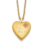 1/20 14K Gold Filled Satin Pink Enameled Flower I LOVE YOU Heart Locket Necklace
