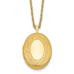 1/20 14K Gold Filled Satin and Polished Leaf Border Oval Locket Necklace