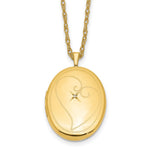 1/20 14K Gold Filled Polished Front/Satin Back Diamond in Heart Oval Locket Necklace