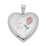 Sterling Silver Rhodium-plated Enameled Rose Heart Locket