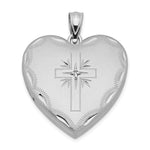 Sterling Silver Rhodium-plated Diamond-cut Satin Diamond Cross Heart Locket
