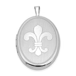 Sterling Silver Rhodium-plated Fleur De Lis Oval Locket