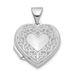 Sterling Silver Rhodium-plated Polished Scroll Border Plain Back Heart Locket
