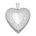 Sterling Silver Rhodium-plated Polished and Satin Diamond-cut Floral Border Heart Locket