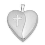 Sterling Silver Rhodium-plated Satin/Polished Cross Heart Locket