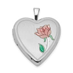 Sterling Silver Rhodium-plated Satin Enameled Rose Heart Locket