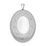 Sterling Silver Rhodium-plated Polished Front/Satin Back Leaf Border Oval Locket