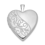 Sterling Silver Rhodium-plated Polished Front/Satin Back Swirl Design Heart Locket