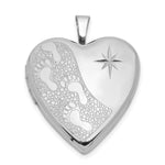 Sterling Silver Rhodium-plated D/C Footprints Heart Locket