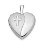 Sterling Silver Rhodium-plated Polished & Satin Cross Heart Locket