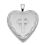 Sterling Silver Rhodium-plated Satin & D/C Cross Heart Locket