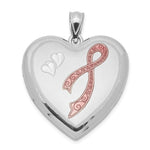 Sterling Silver Rhodium-plated Enameled D/C Pink Ribbon Heart Locket