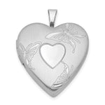 Sterling Silver Rhodium-plated Satin and Polished Diamond-cut Butterfly Heart Locket