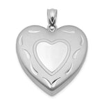 Sterling Silver Rhodium-plated Polished and Satin Diamond-cut Heart Locket