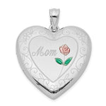 Sterling Silver Rhodium-plated Enameled D/C Mom Heart Locket