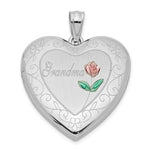 Sterling Silver Rhodium-plated Enameled & D/C Grandma Heart Locket