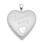 Sterling Silver Rhodium-plated Polished and Satin FOREVER IN MY HEART Heart Locket