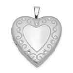 Sterling Silver Rhodium-plated Polished and Satin Diamond-cut Scroll Design Heart Locket