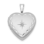 Sterling Silver Rhodium-plated Satin Diamond-cut Diamond Star Heart Locket