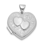 Sterling Silver Rhodium-plated 2-Hearts Plain Back Heart Locket