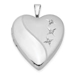 Sterling Silver Rhodium-plated Polished & Satin Diamond Heart Locket
