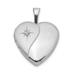 Sterling Silver Rhod-plated Polished/Satin Diamond D/C Heart Locket
