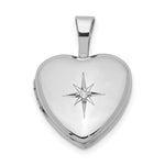 Sterling Silver Rhodium-plated & Diamond Star Polished Heart Locket