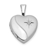 Sterling Silver Rhodium-plated & Dia. Polished and Satin Heart Locket