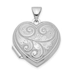Sterling Silver Rhodium-plated Scrolled Design Reversible Same on Back Heart Locket