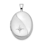 Sterling Silver Rhodium-plated Satin and Polished Diamond Star Oval Locket