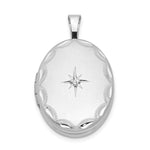 Sterling Silver Rhodium-plated & Diamond Side Scallops Oval Locket