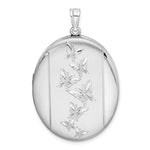 Sterling Silver Rhodium-plated Satin Diamond-cut Butterflies Oval Locket