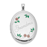 Sterling Silver Rhod-plated Enameled Floral Grandma Oval Locket