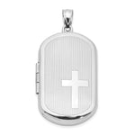 Sterling Silver Rhodium-plated Polished Front/Satin Back Cross 30x Rectangle Locket