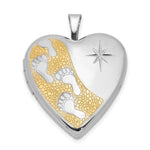 Sterling Silver Rhodium & Gold-plated Footprints Heart Locket