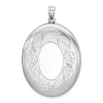 Sterling Silver Rhod-plated Polished/ Satin Leaves Border Oval Locket