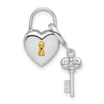 Sterling Silver Rhod & Gold-plated Heart Lock & Key Hinge Locket Charm